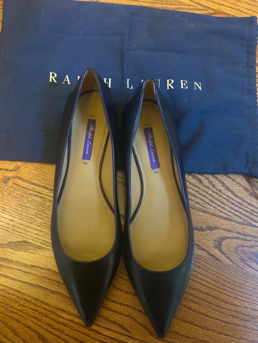 Ralph Lauren (Purple Label) Black Pointed-Toe Leather Flats